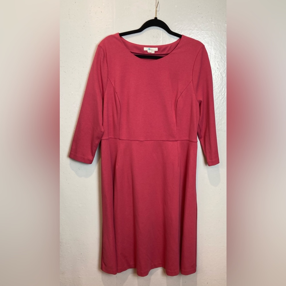 Boden Ponte Knit Midi Dress Size 16 US Rose Pink Lined Stretch A-Line Classic